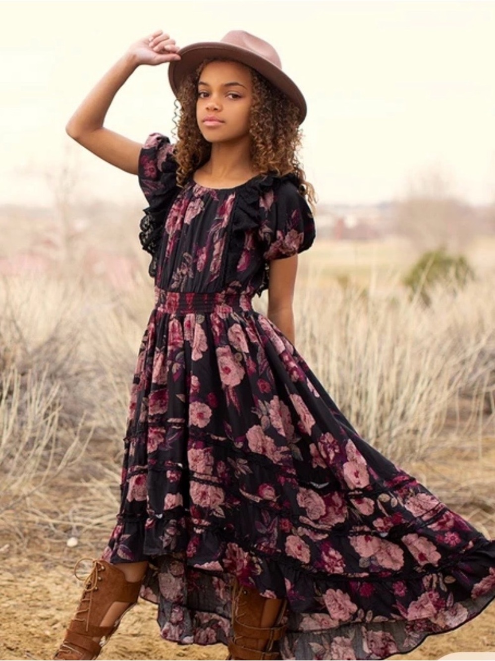 Joyfolie Diana Dress in Black Floral, Girls size 14